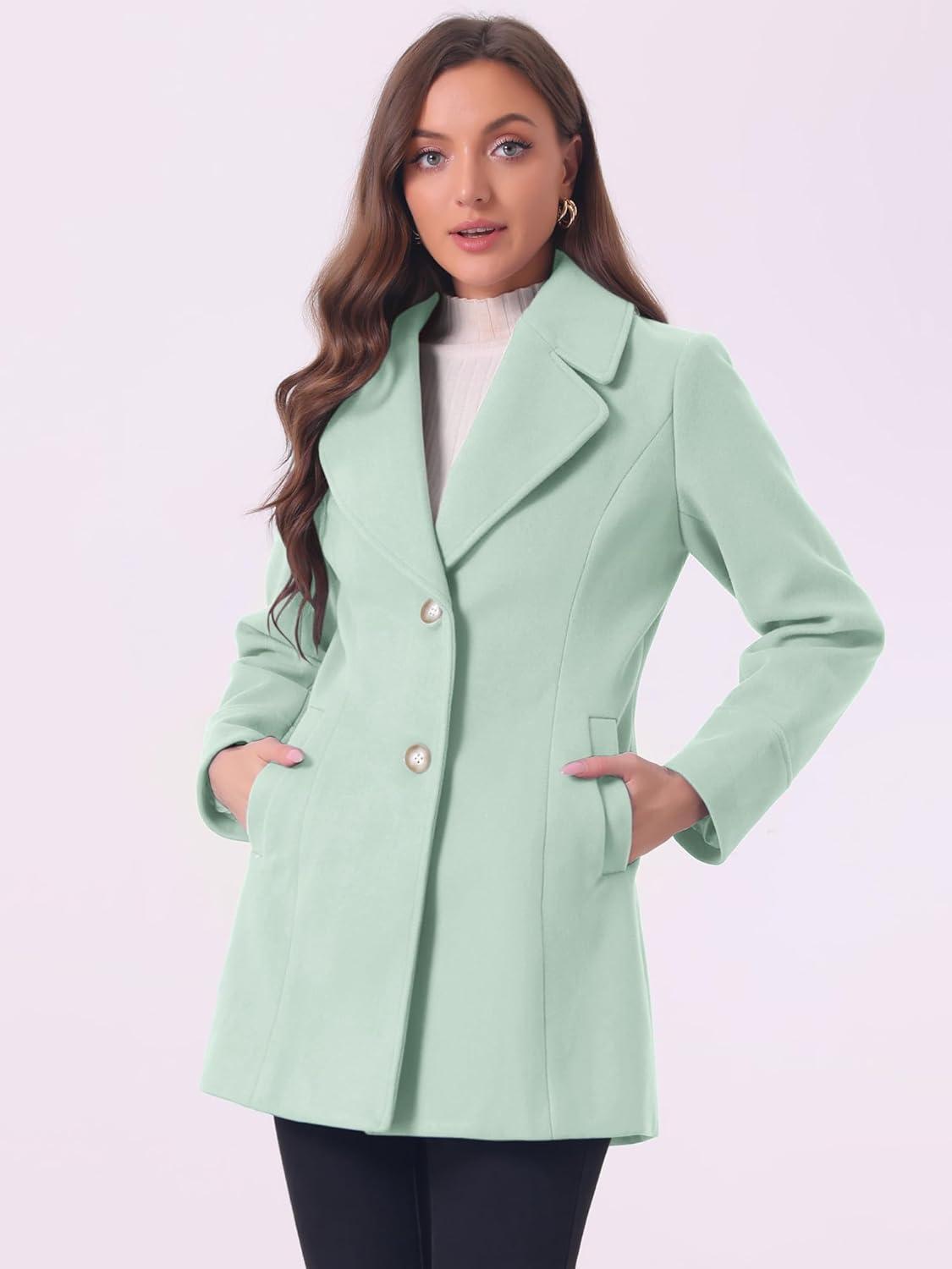 imageAllegra K Womens Elegant Overcoat Notched Shawl Collar Single Breasted Outerwear Winter Long CoatGreen