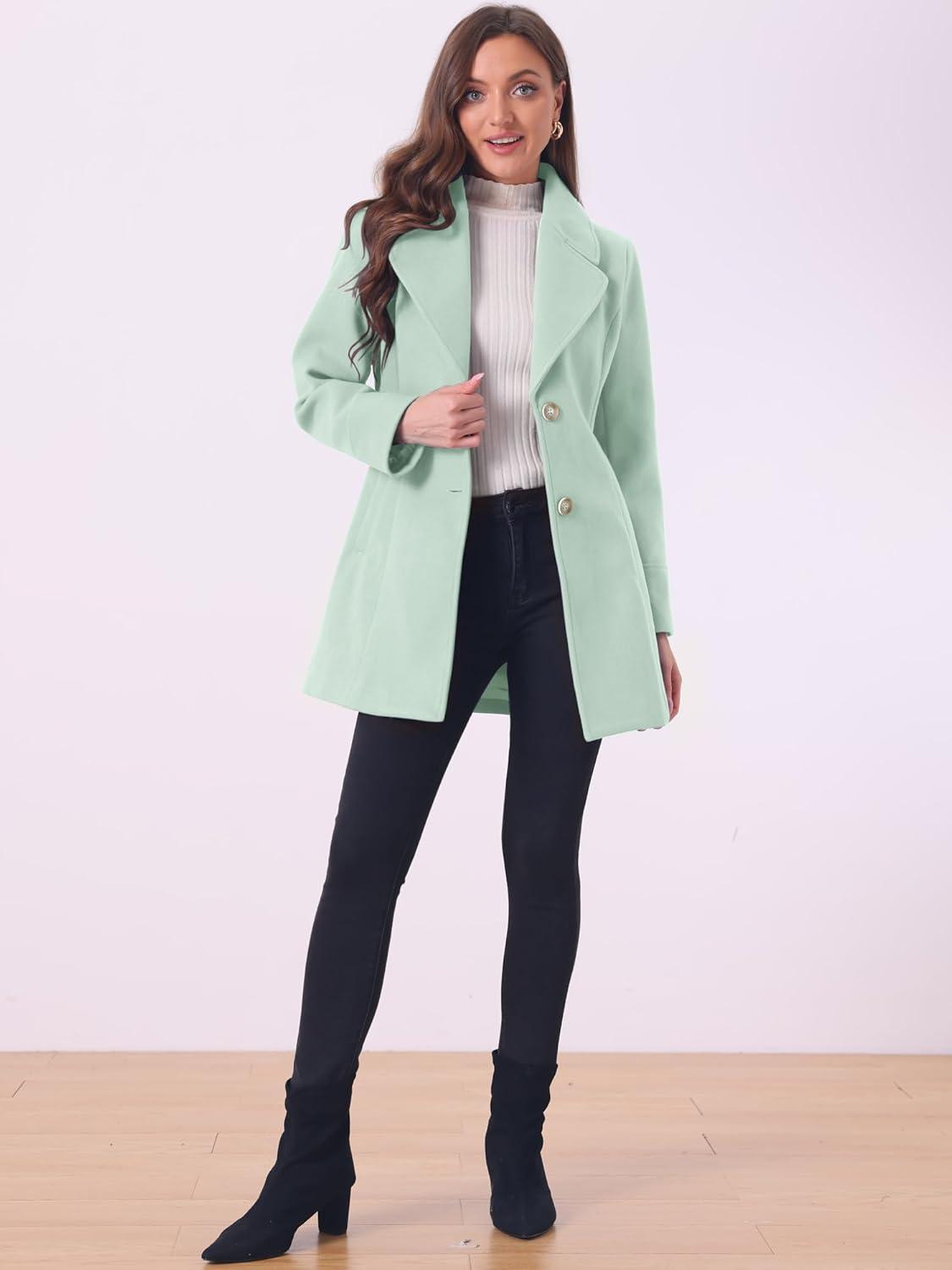 imageAllegra K Womens Elegant Overcoat Notched Shawl Collar Single Breasted Outerwear Winter Long CoatGreen