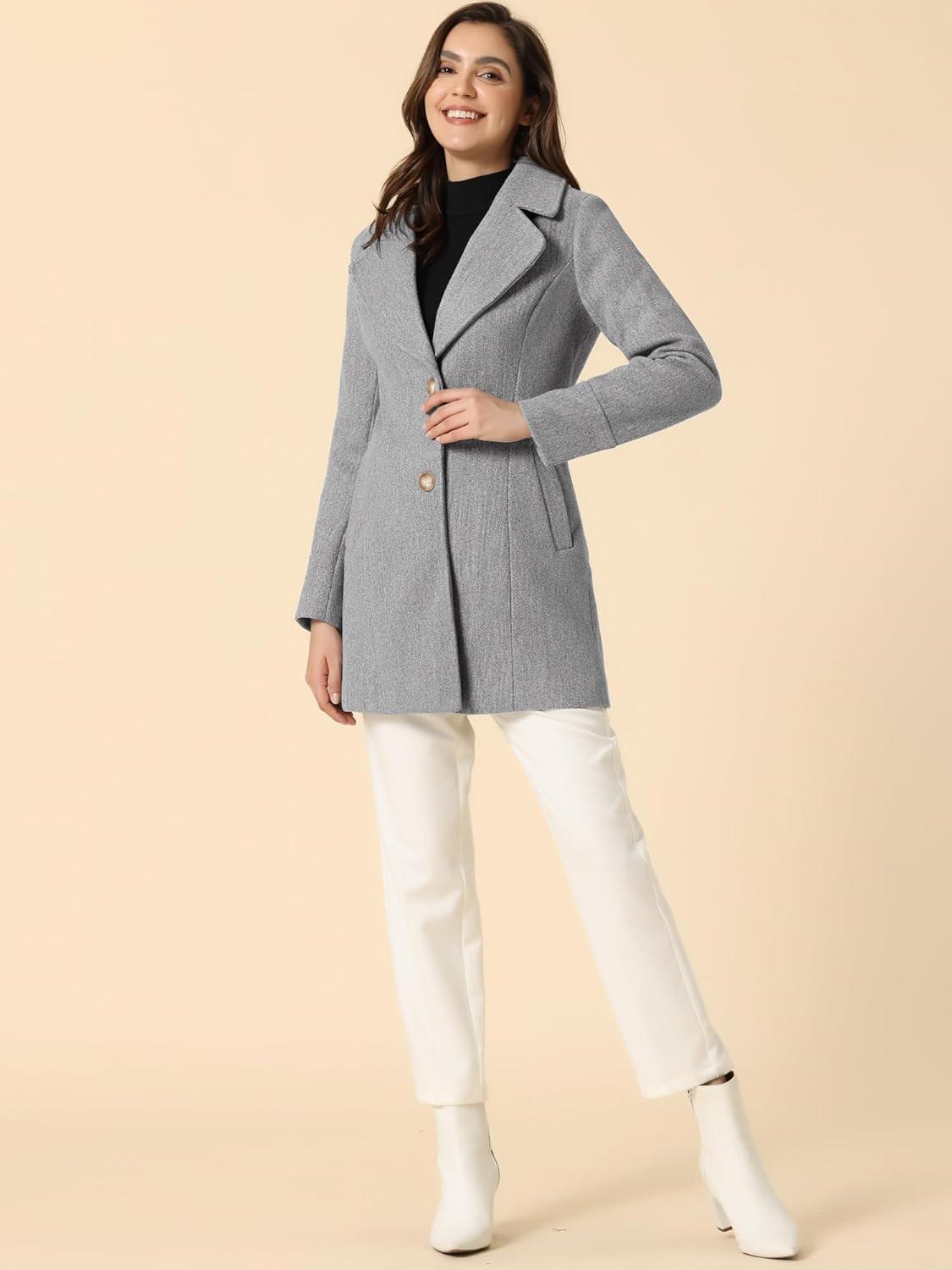 imageAllegra K Womens Elegant Overcoat Notched Shawl Collar Single Breasted Outerwear Winter Long CoatGrey