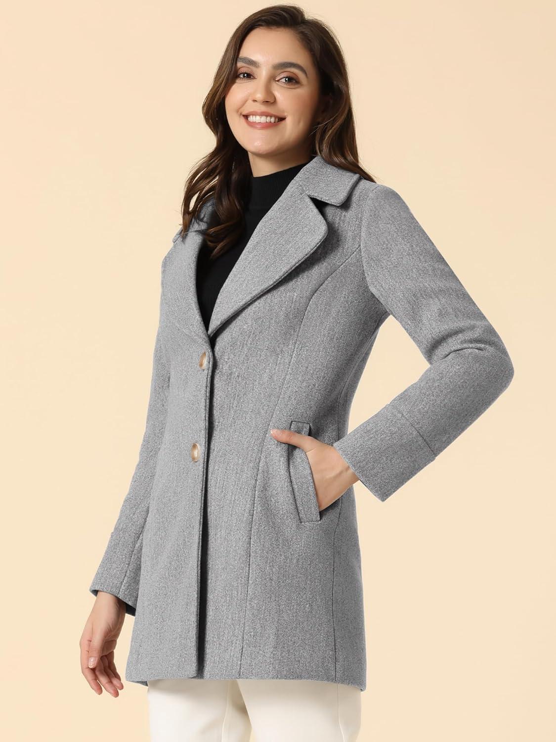 imageAllegra K Womens Elegant Overcoat Notched Shawl Collar Single Breasted Outerwear Winter Long CoatGrey