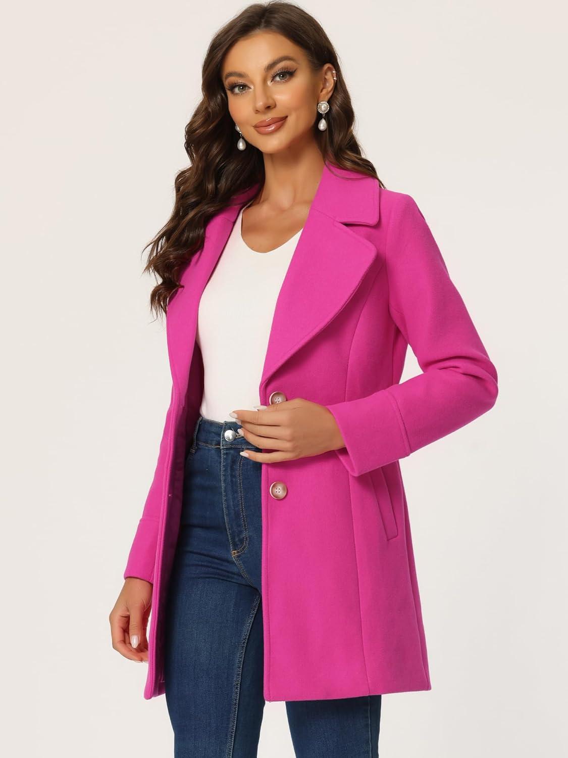 imageAllegra K Womens Elegant Overcoat Notched Shawl Collar Single Breasted Outerwear Winter Long CoatHot Pink