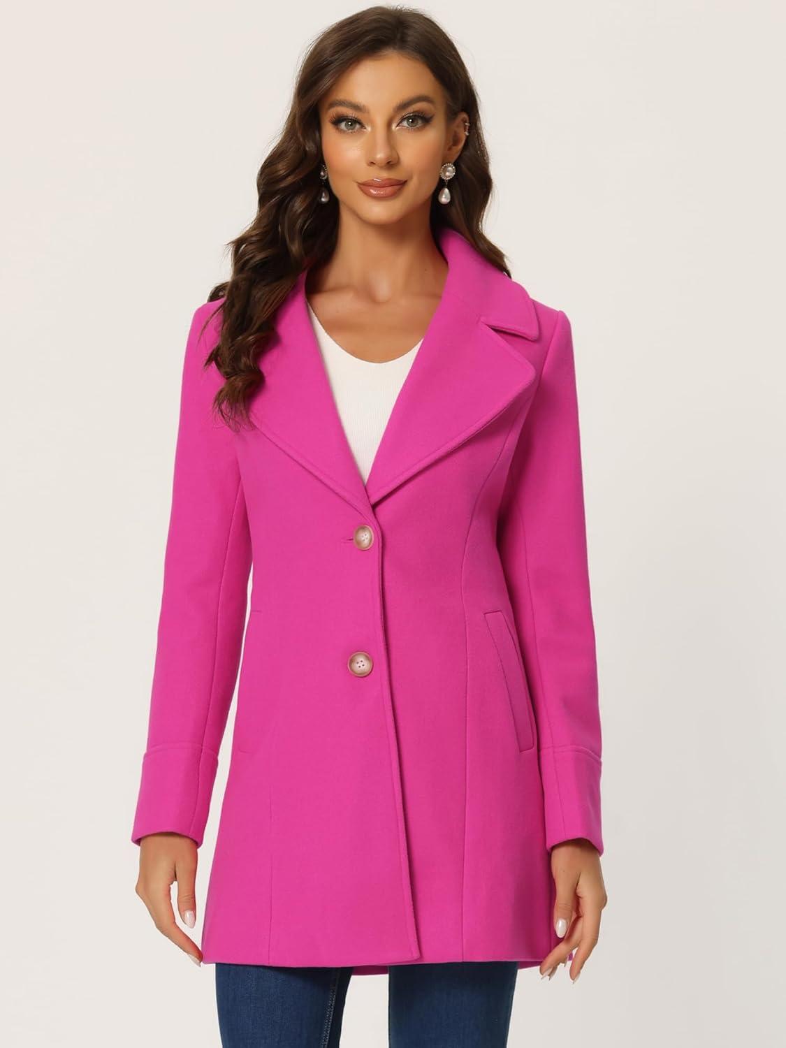 imageAllegra K Womens Elegant Overcoat Notched Shawl Collar Single Breasted Outerwear Winter Long CoatHot Pink