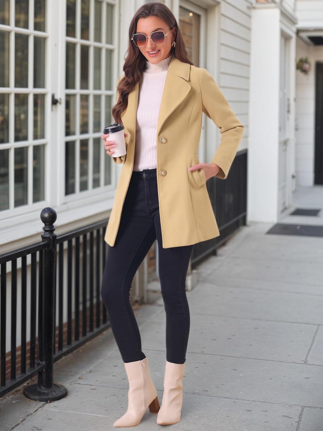 imageAllegra K Womens Elegant Overcoat Notched Shawl Collar Single Breasted Outerwear Winter Long CoatKhaki