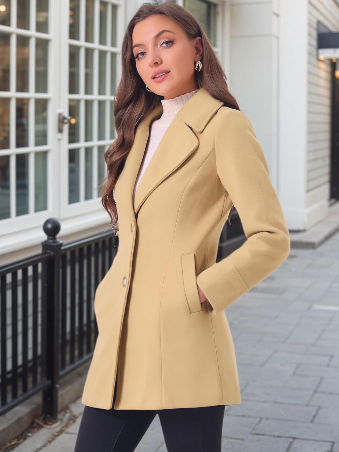 imageAllegra K Womens Elegant Overcoat Notched Shawl Collar Single Breasted Outerwear Winter Long CoatKhaki