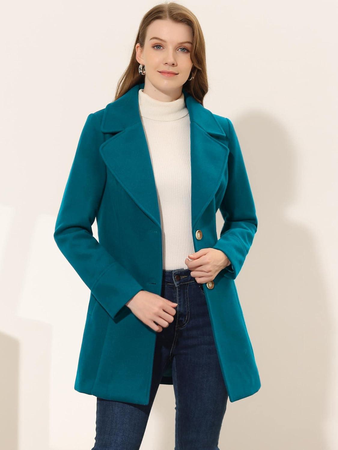 imageAllegra K Womens Elegant Overcoat Notched Shawl Collar Single Breasted Outerwear Winter Long CoatLake Blue