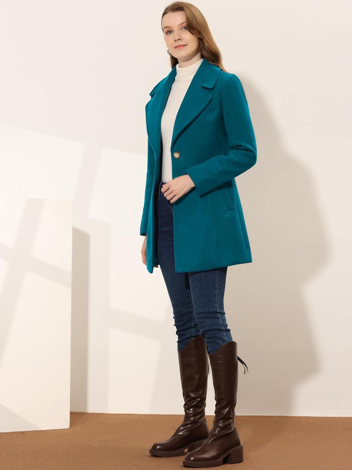 imageAllegra K Womens Elegant Overcoat Notched Shawl Collar Single Breasted Outerwear Winter Long CoatLake Blue