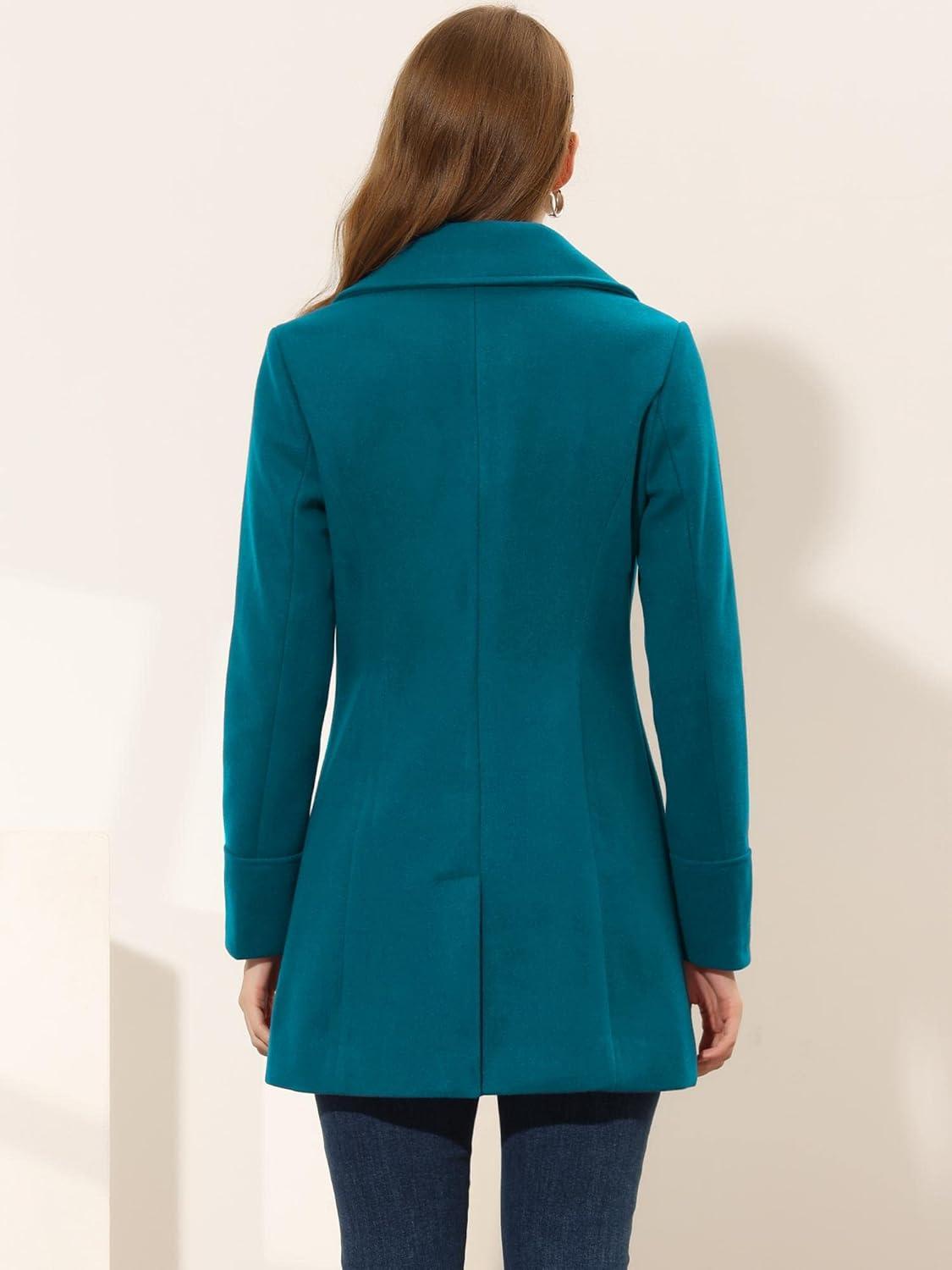 imageAllegra K Womens Elegant Overcoat Notched Shawl Collar Single Breasted Outerwear Winter Long CoatLake Blue