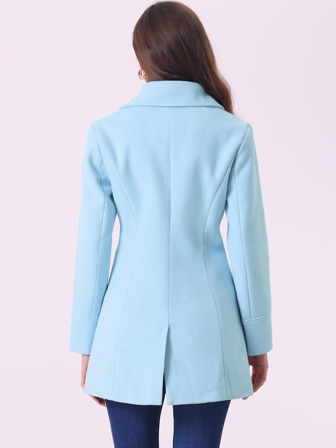 imageAllegra K Womens Elegant Overcoat Notched Shawl Collar Single Breasted Outerwear Winter Long CoatLight Blue