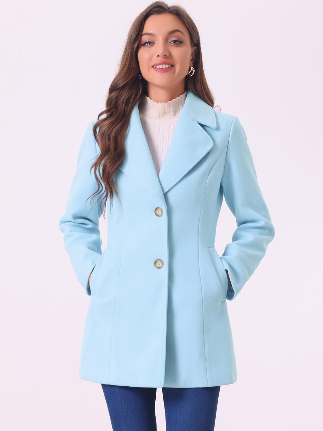 imageAllegra K Womens Elegant Overcoat Notched Shawl Collar Single Breasted Outerwear Winter Long CoatLight Blue