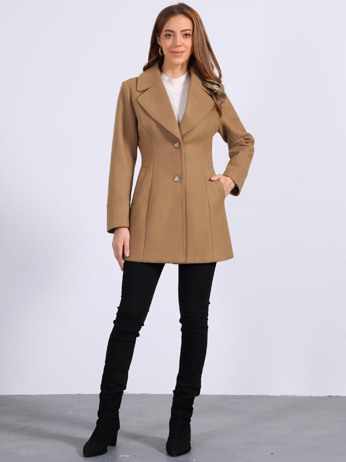 imageAllegra K Womens Elegant Overcoat Notched Shawl Collar Single Breasted Outerwear Winter Long CoatMid Brown