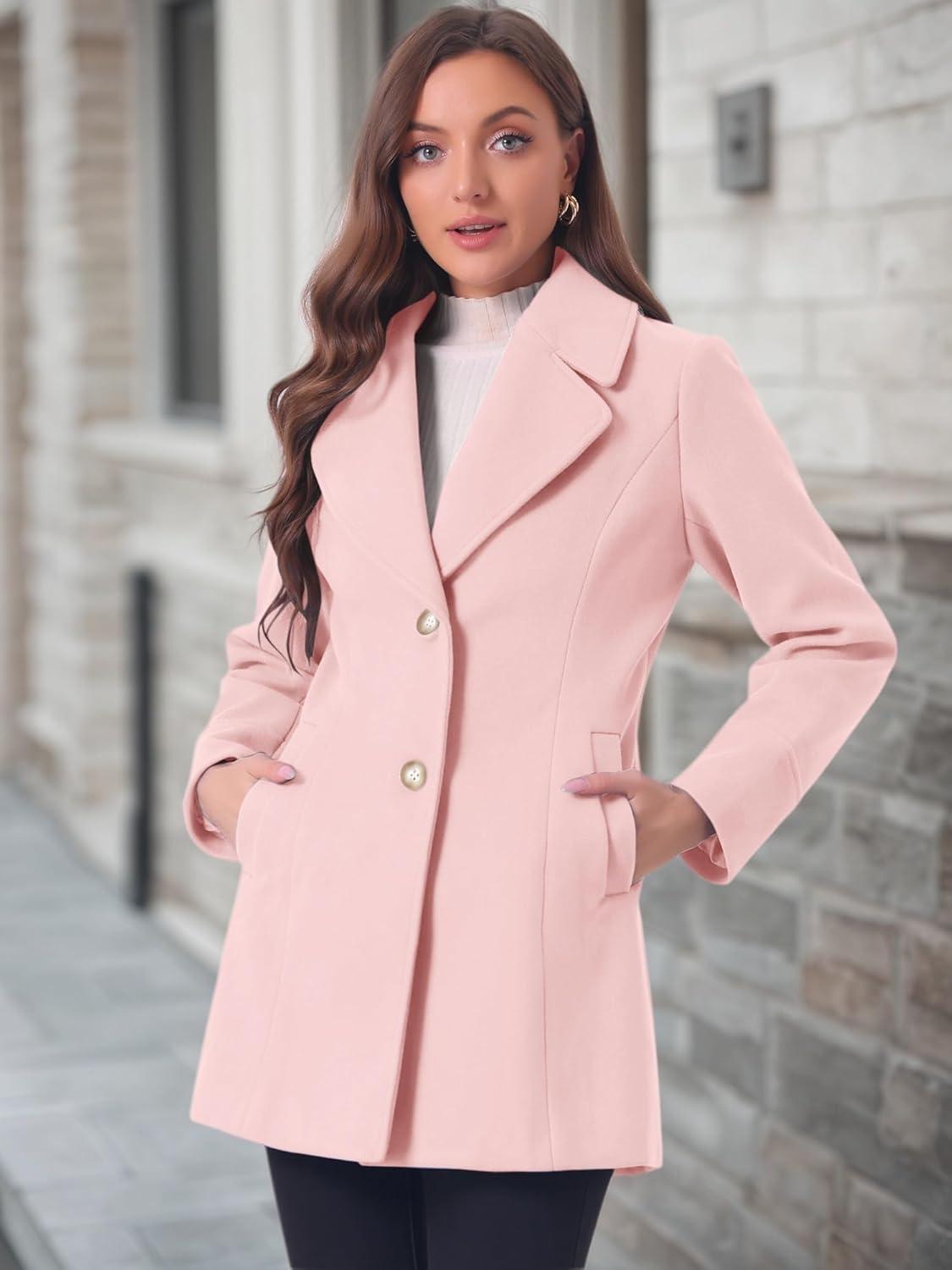 imageAllegra K Womens Elegant Overcoat Notched Shawl Collar Single Breasted Outerwear Winter Long CoatPink