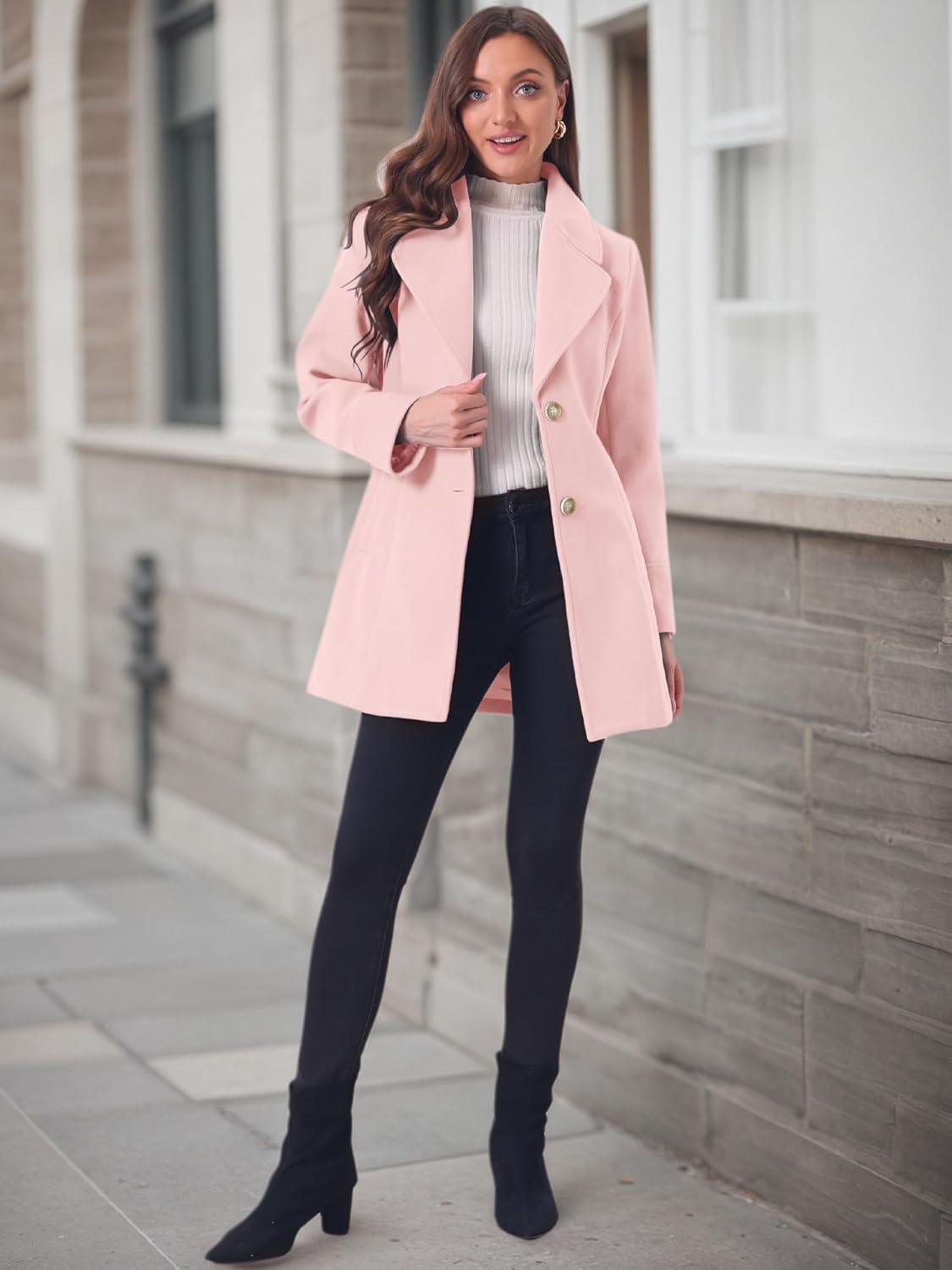 imageAllegra K Womens Elegant Overcoat Notched Shawl Collar Single Breasted Outerwear Winter Long CoatPink