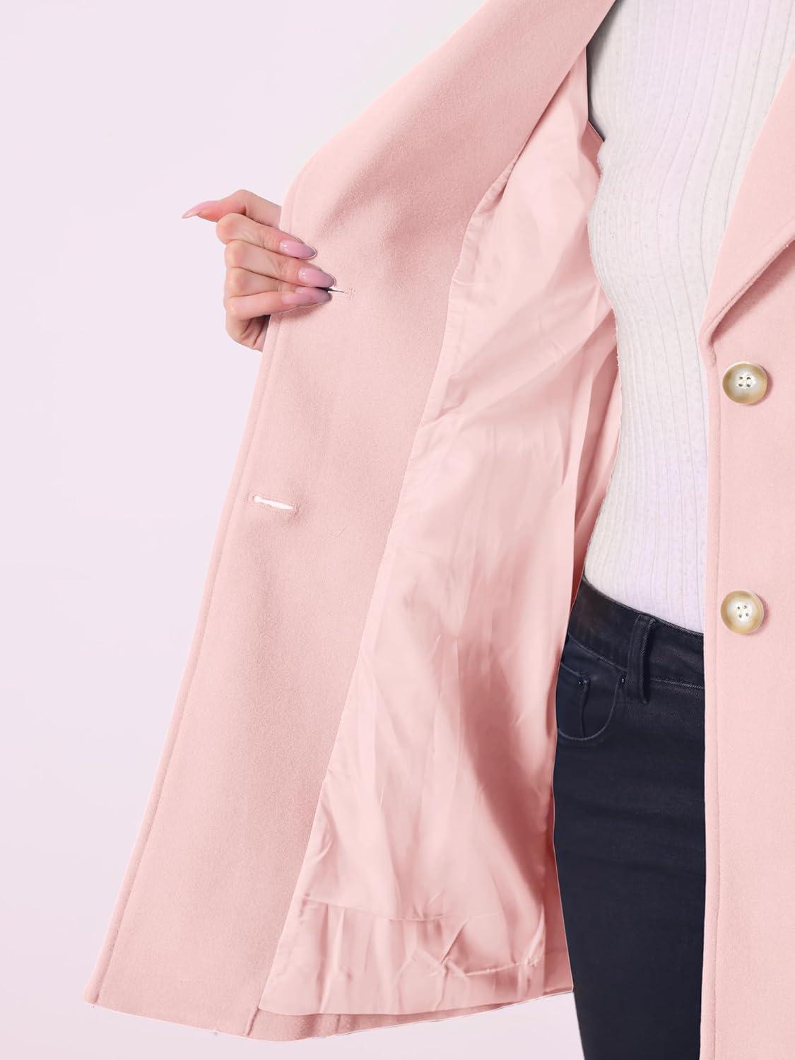 imageAllegra K Womens Elegant Overcoat Notched Shawl Collar Single Breasted Outerwear Winter Long CoatPink