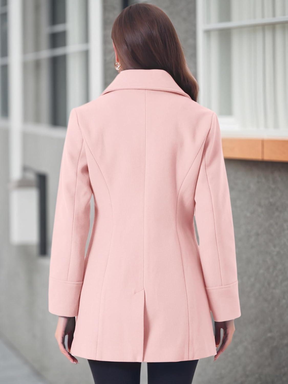 imageAllegra K Womens Elegant Overcoat Notched Shawl Collar Single Breasted Outerwear Winter Long CoatPink