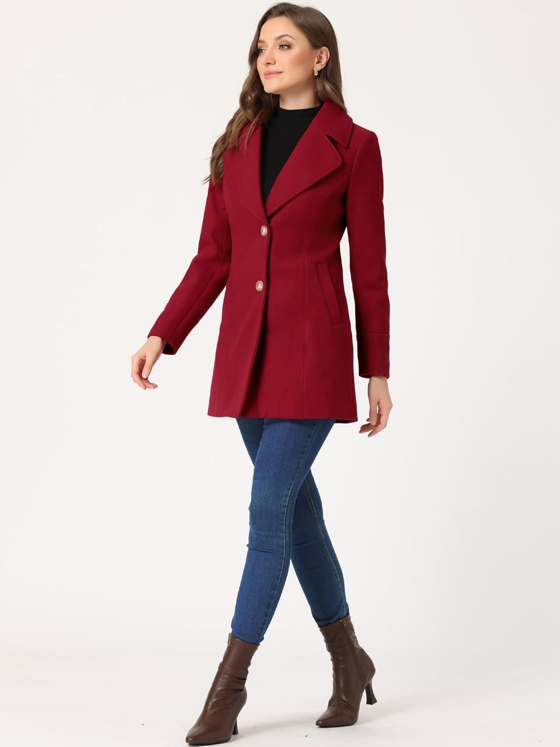 imageAllegra K Womens Elegant Overcoat Notched Shawl Collar Single Breasted Outerwear Winter Long CoatRed
