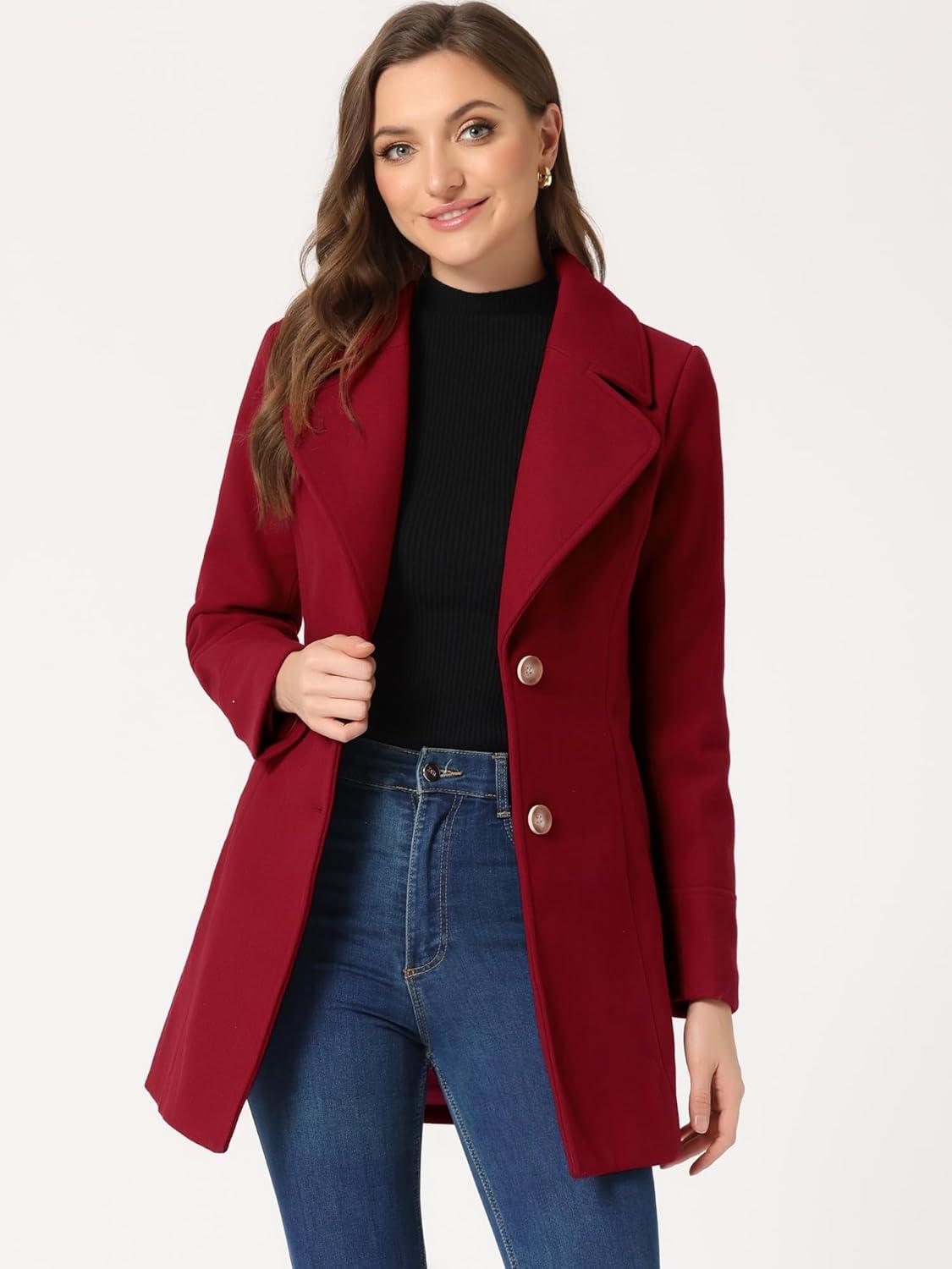 imageAllegra K Womens Elegant Overcoat Notched Shawl Collar Single Breasted Outerwear Winter Long CoatRed