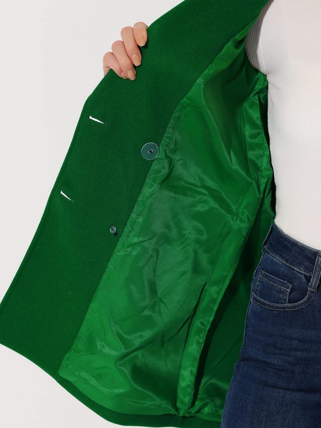 imageAllegra K Womens Notch Lapel Double Breasted Belted Mid Long Outwear Winter CoatDark Green