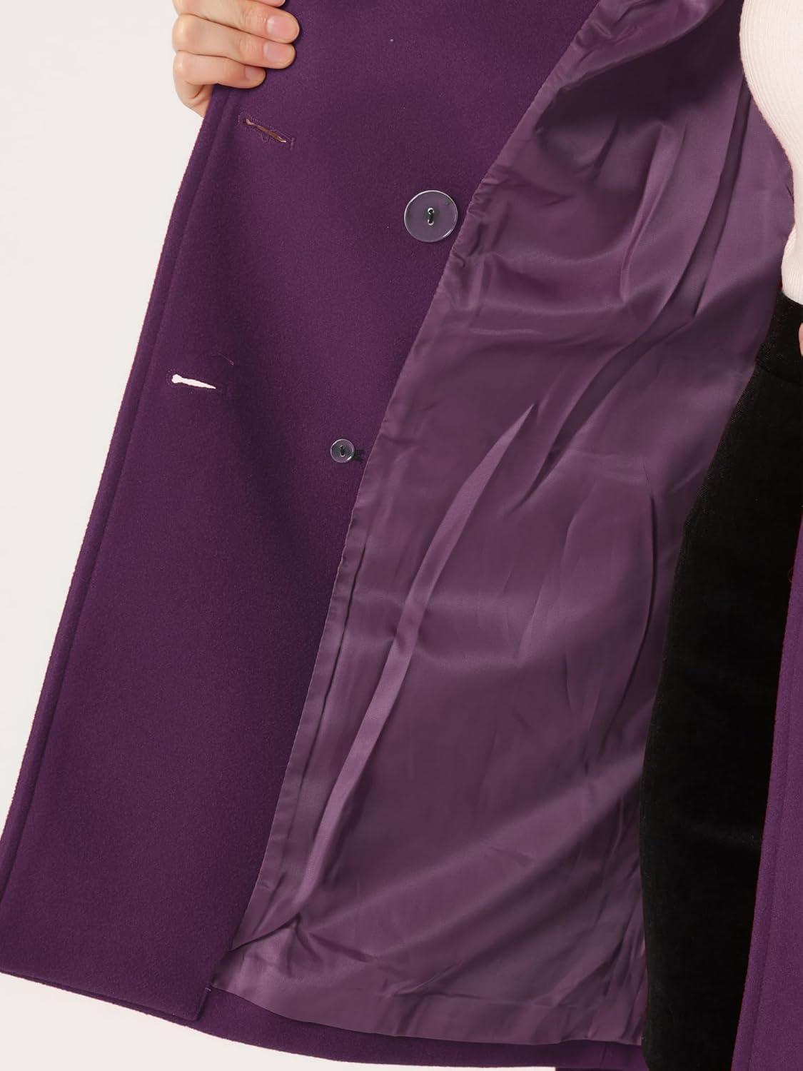 imageAllegra K Womens Notch Lapel Double Breasted Belted Mid Long Outwear Winter CoatDeep Purple