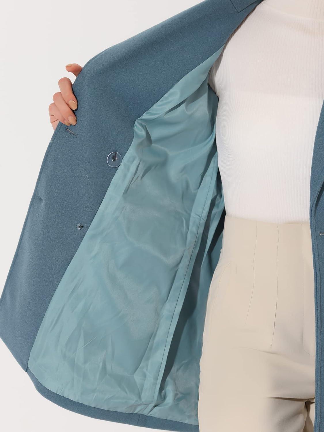 imageAllegra K Womens Notch Lapel Double Breasted Belted Mid Long Outwear Winter CoatGrey Blue