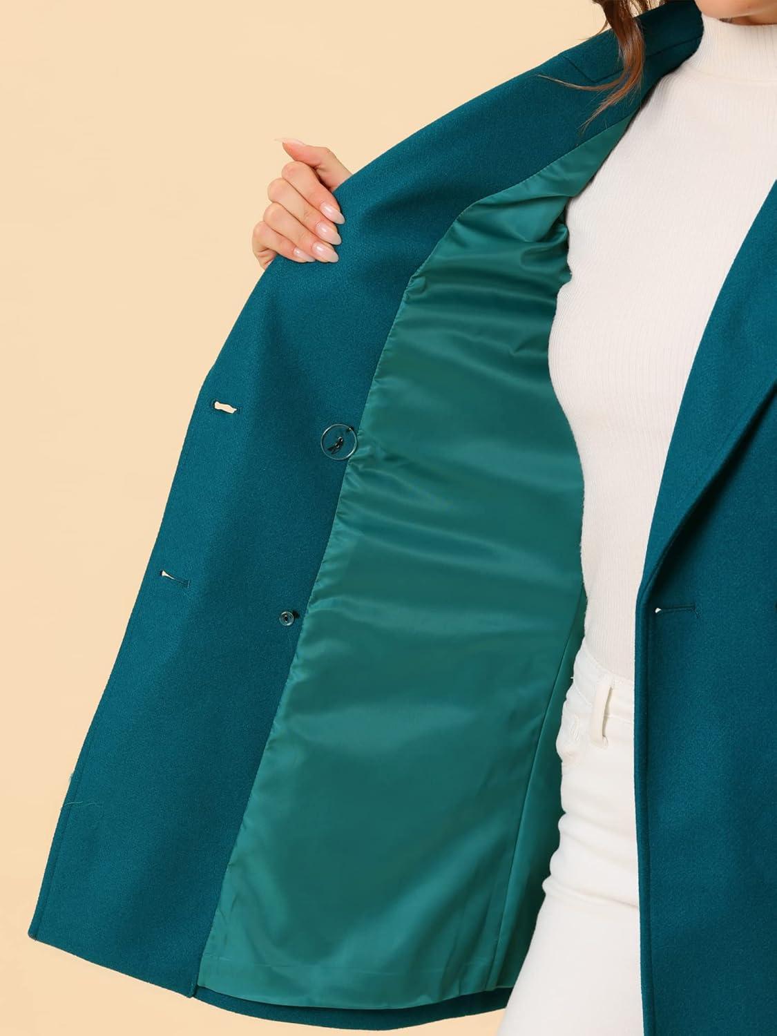 imageAllegra K Womens Notch Lapel Double Breasted Belted Mid Long Outwear Winter CoatLake Blue