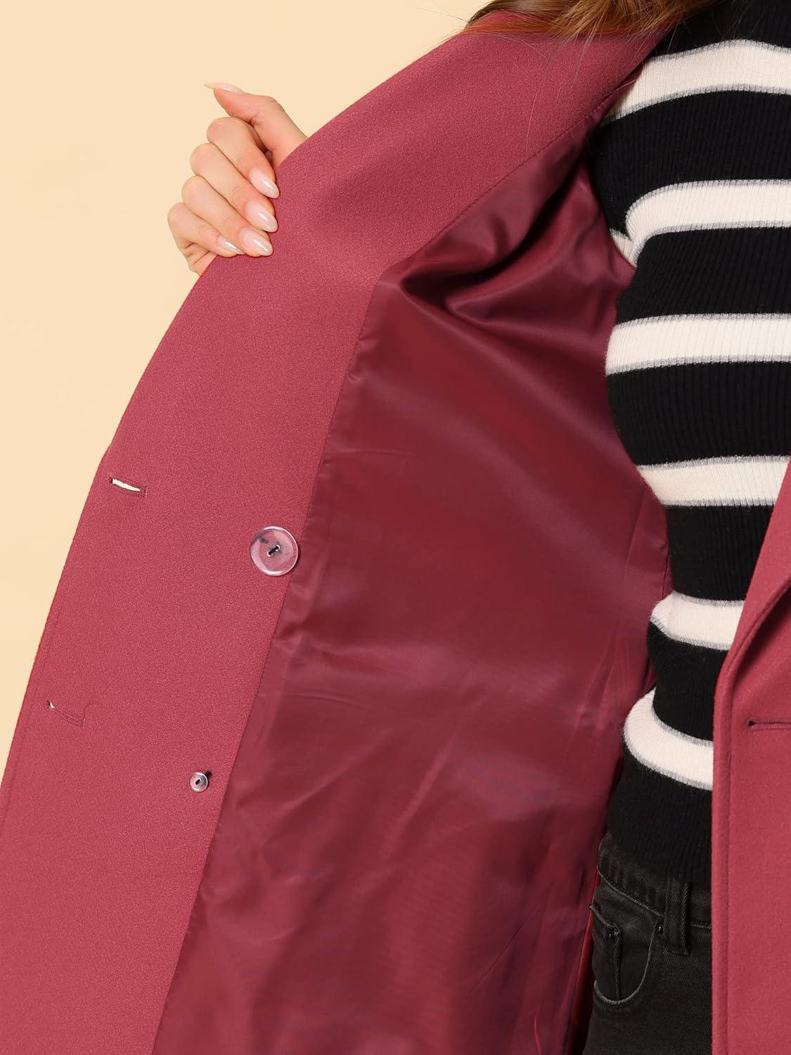 imageAllegra K Womens Notch Lapel Double Breasted Belted Mid Long Outwear Winter CoatWatermelon Red