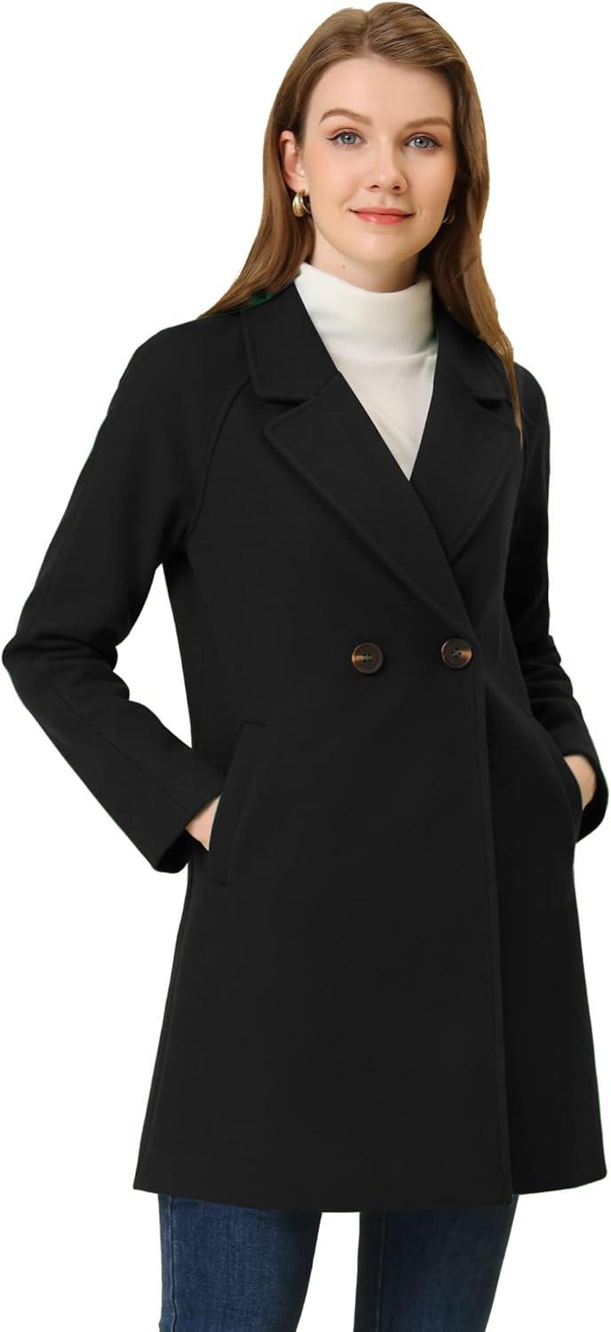 imageAllegra K Womens Notched Lapel Double Breasted Raglan Winter CoatsBlack