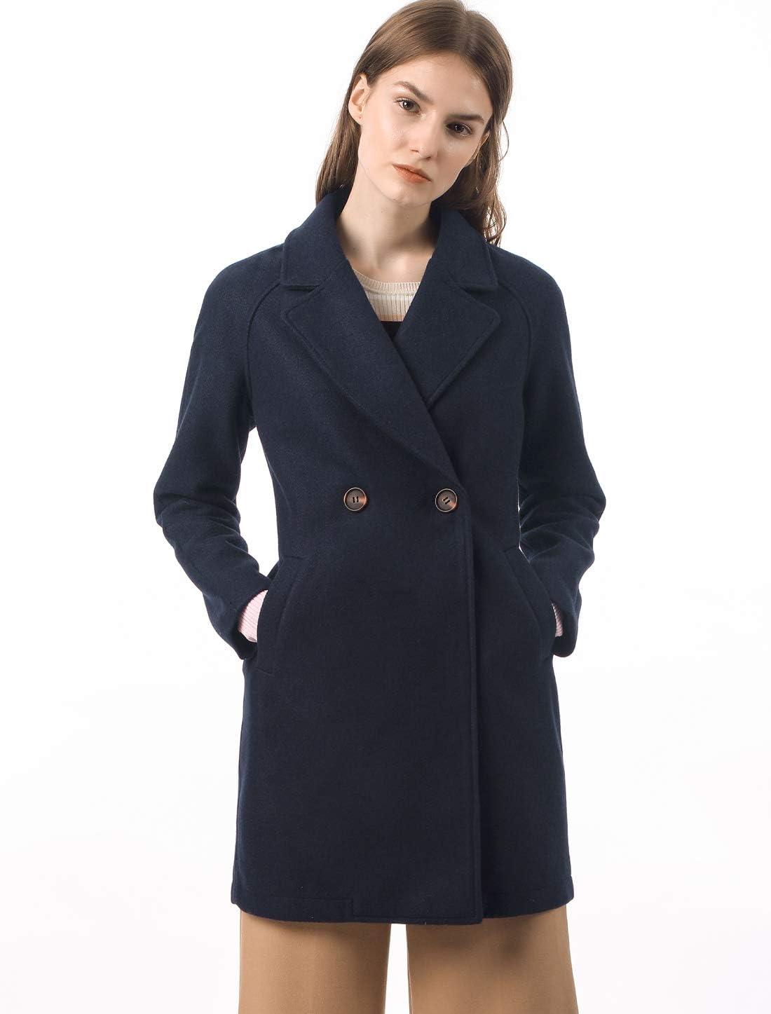imageAllegra K Womens Notched Lapel Double Breasted Raglan Winter CoatsBlue