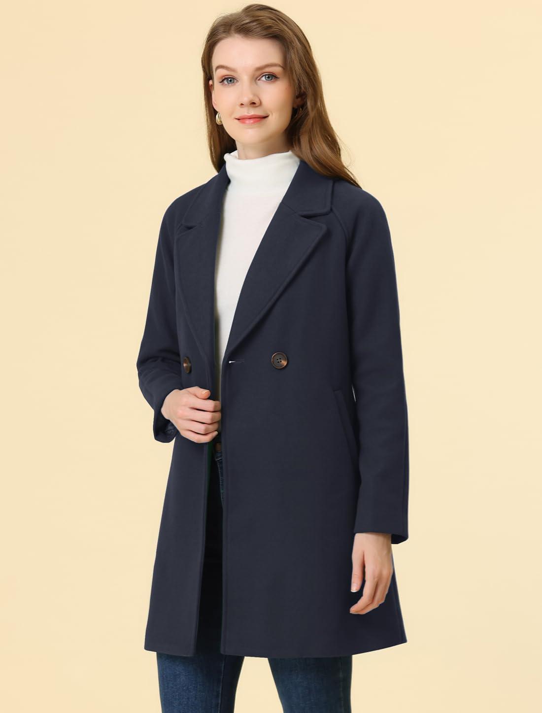 imageAllegra K Womens Notched Lapel Double Breasted Raglan Winter CoatsBlue