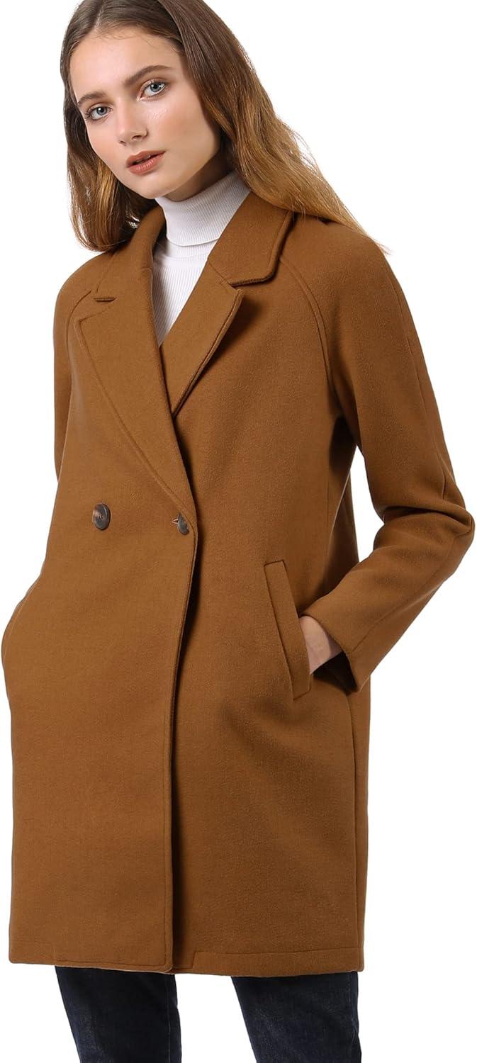 imageAllegra K Womens Notched Lapel Double Breasted Raglan Winter CoatsBrown