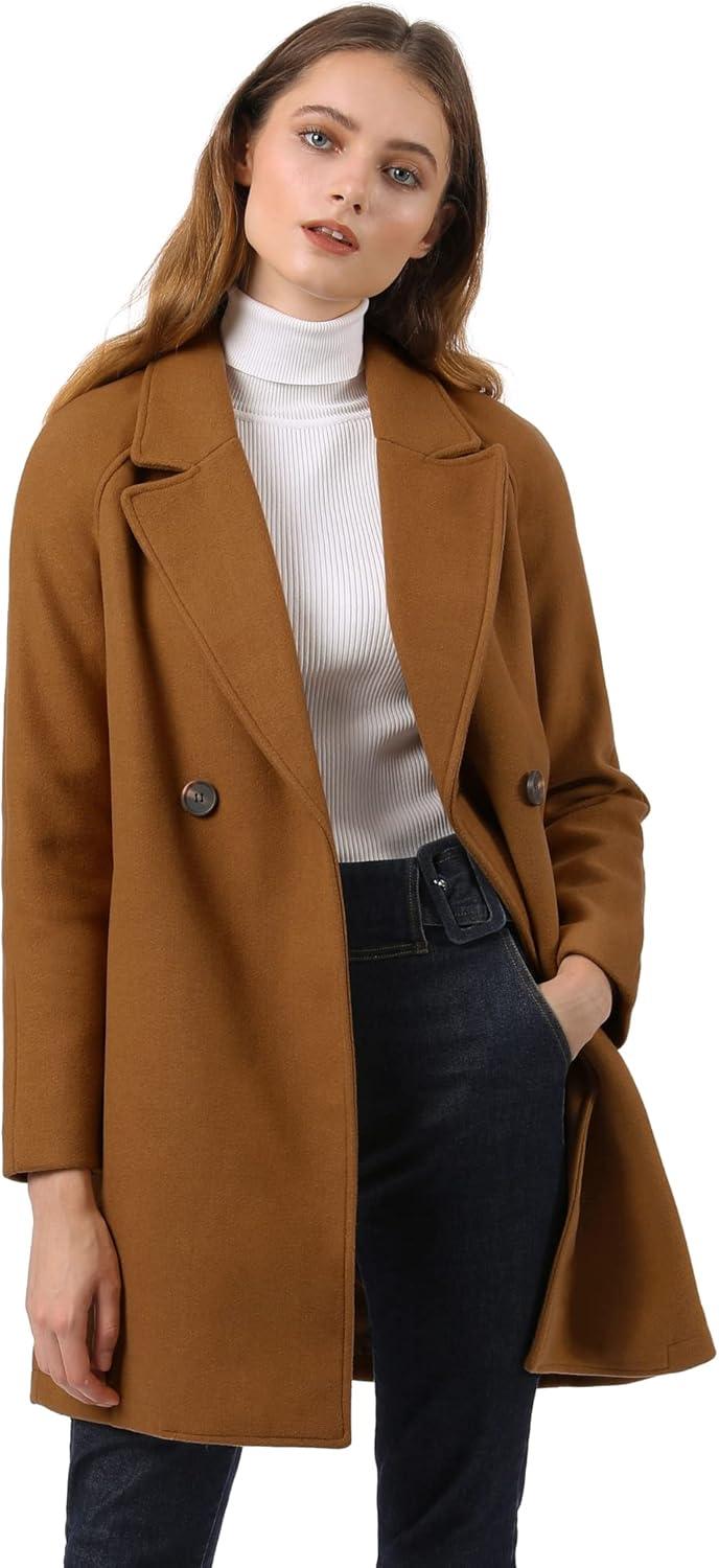 imageAllegra K Womens Notched Lapel Double Breasted Raglan Winter CoatsBrown