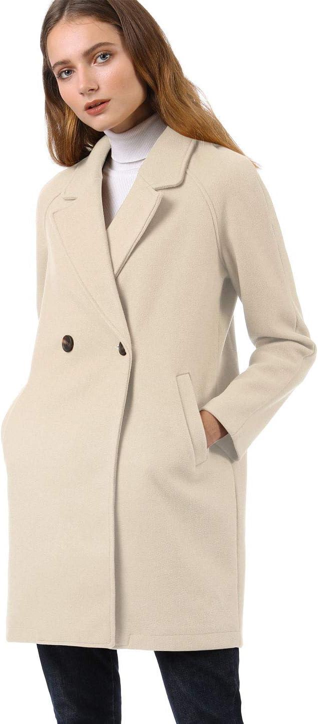 imageAllegra K Womens Notched Lapel Double Breasted Raglan Winter CoatsCream White