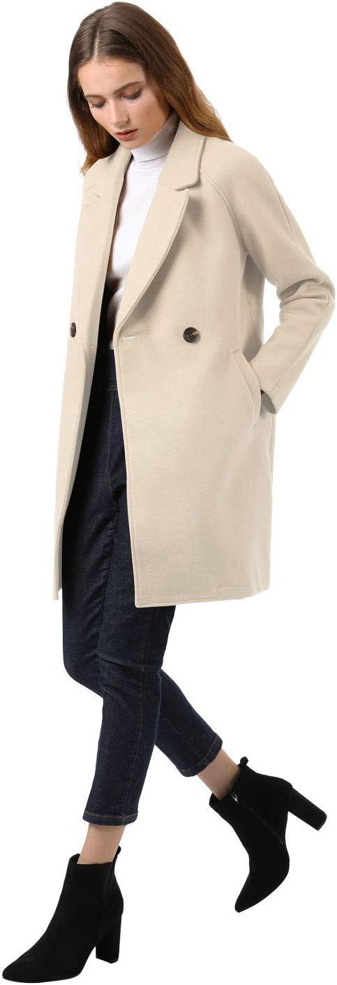 imageAllegra K Womens Notched Lapel Double Breasted Raglan Winter CoatsCream White