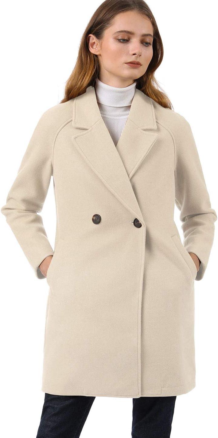 imageAllegra K Womens Notched Lapel Double Breasted Raglan Winter CoatsCream White
