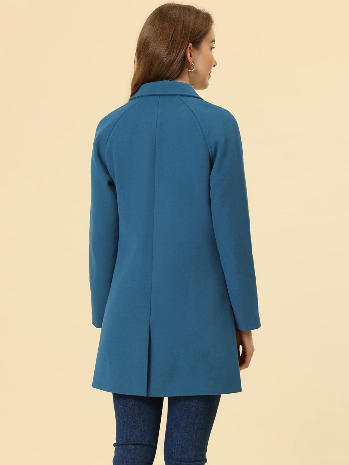 imageAllegra K Womens Notched Lapel Double Breasted Raglan Winter CoatsDark Blue Grey