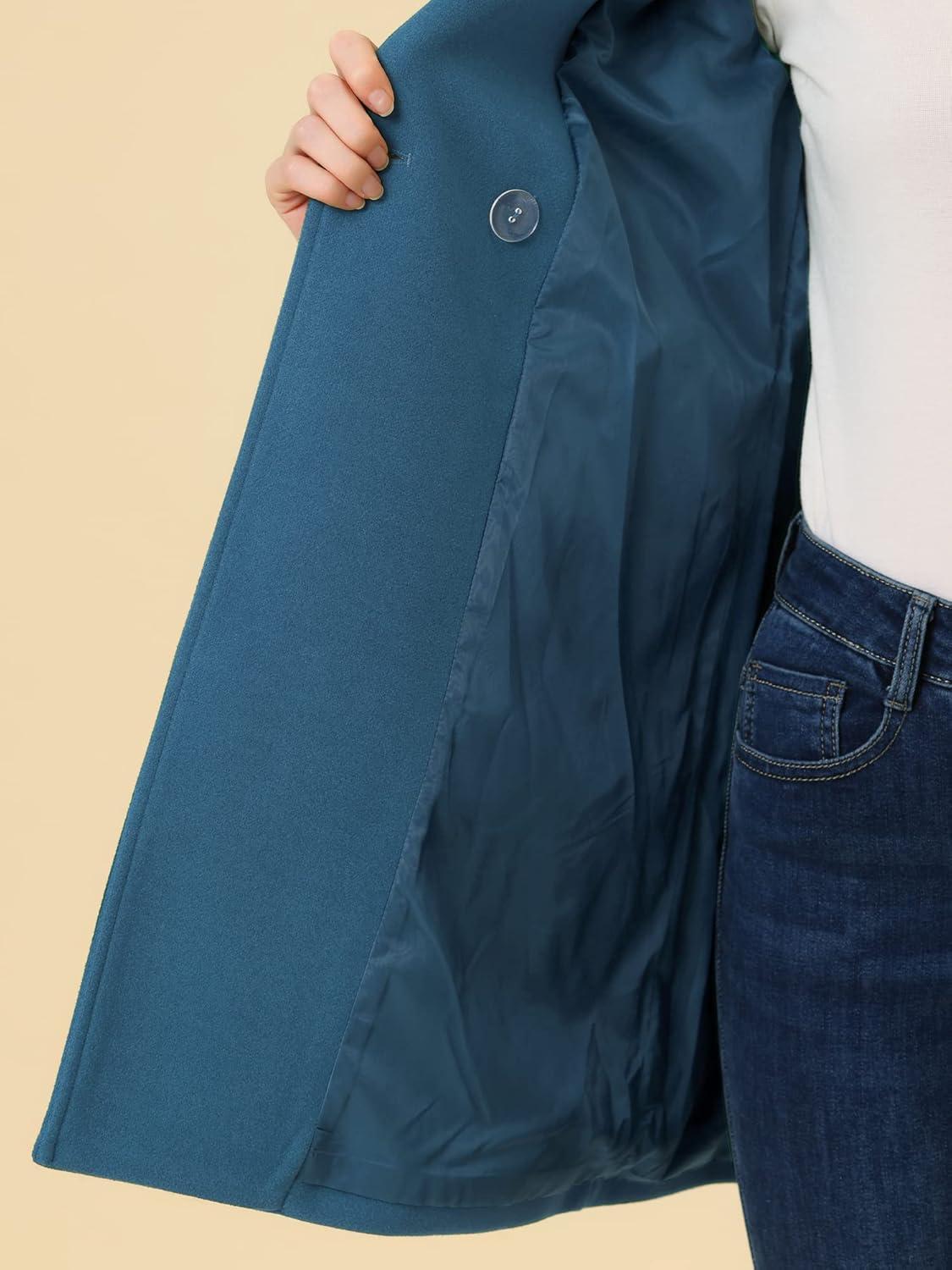 imageAllegra K Womens Notched Lapel Double Breasted Raglan Winter CoatsDark Blue Grey