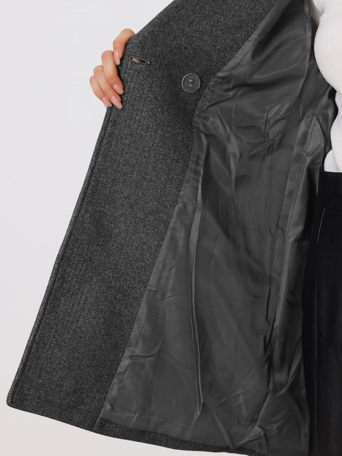imageAllegra K Womens Notched Lapel Double Breasted Raglan Winter CoatsDark Grey