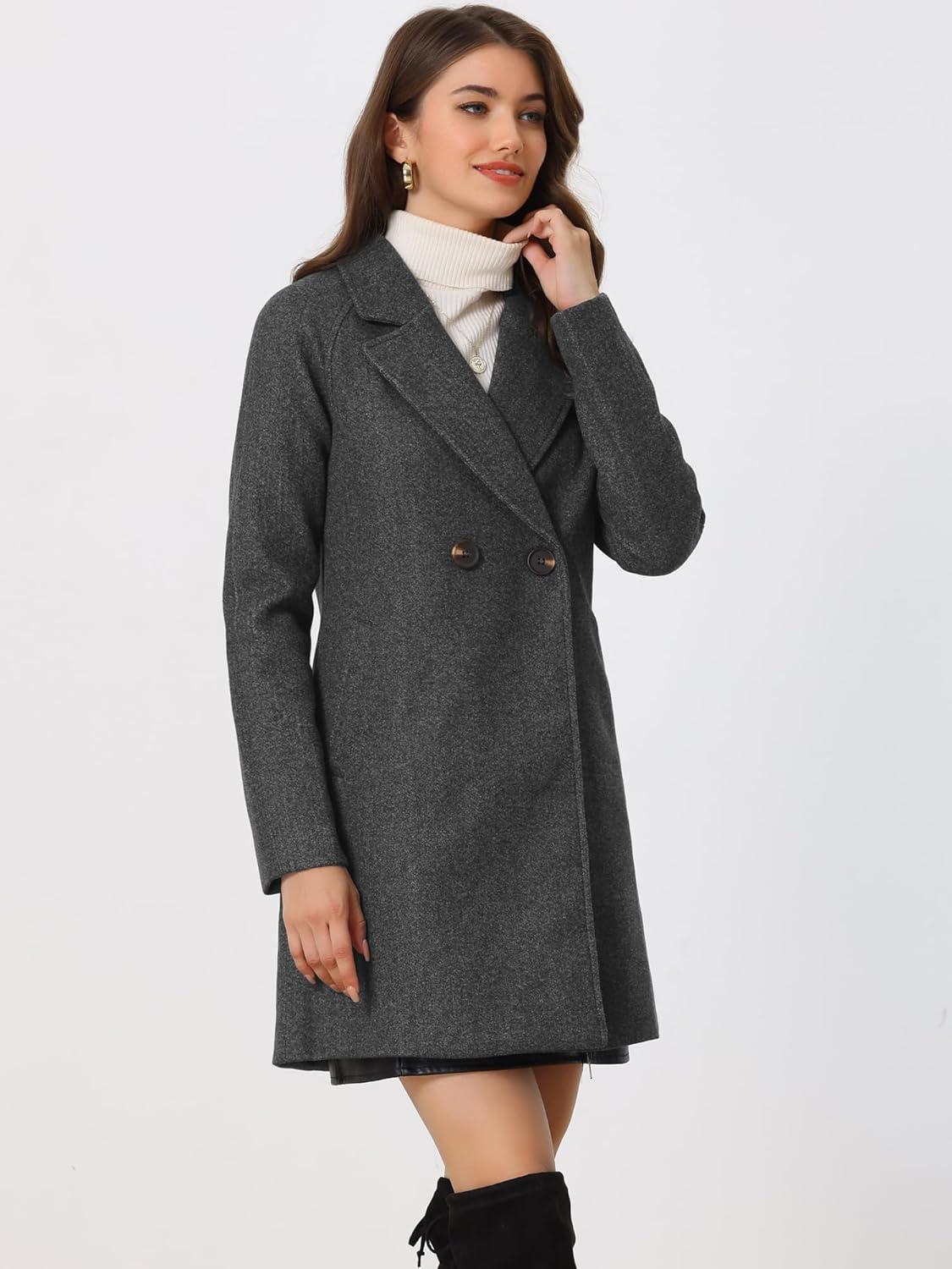imageAllegra K Womens Notched Lapel Double Breasted Raglan Winter CoatsDark Grey