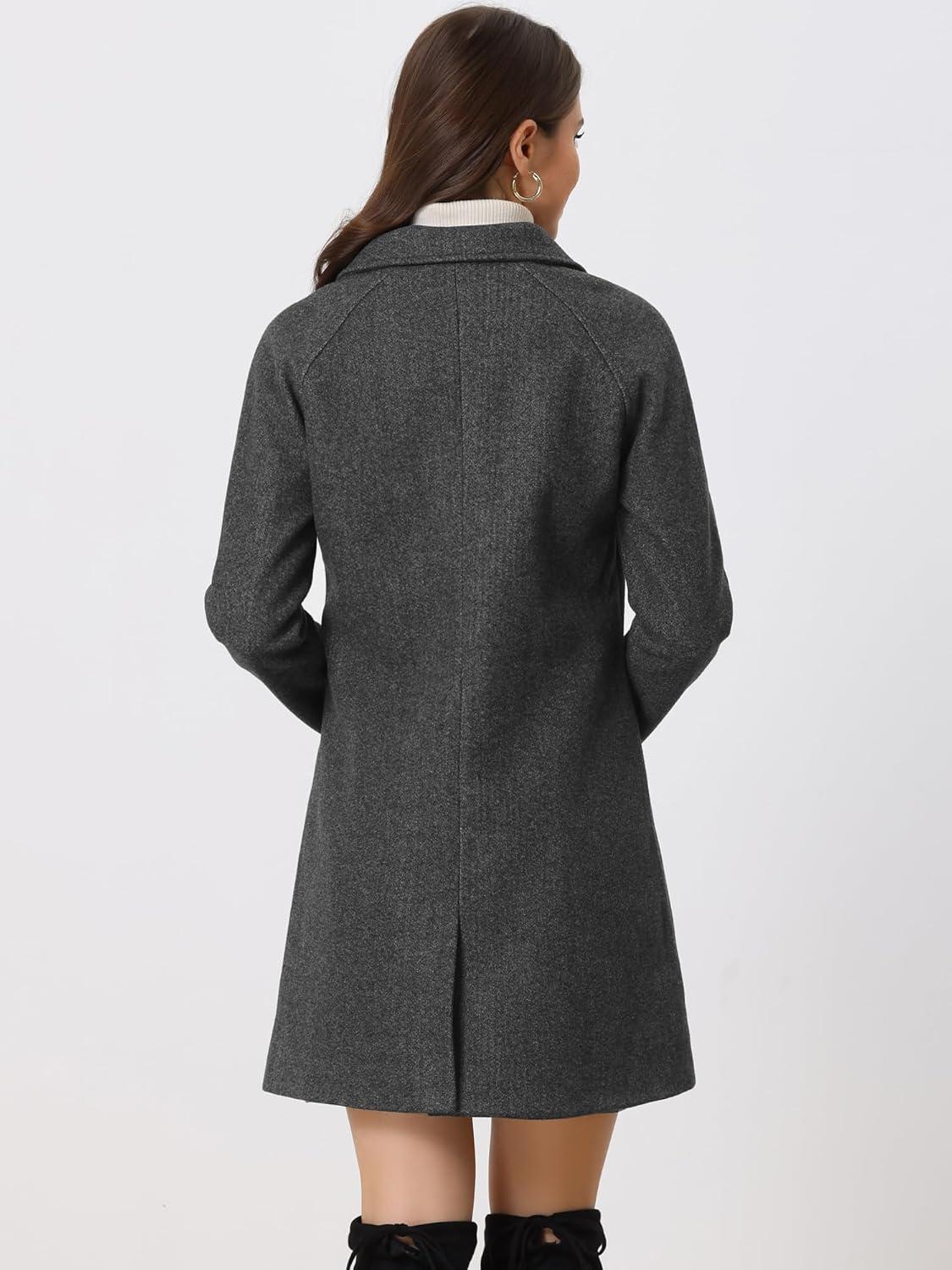 imageAllegra K Womens Notched Lapel Double Breasted Raglan Winter CoatsDark Grey