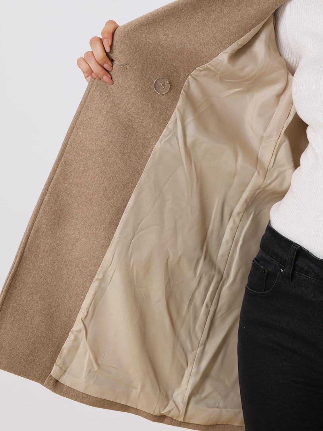 imageAllegra K Womens Notched Lapel Double Breasted Raglan Winter CoatsDark Khaki