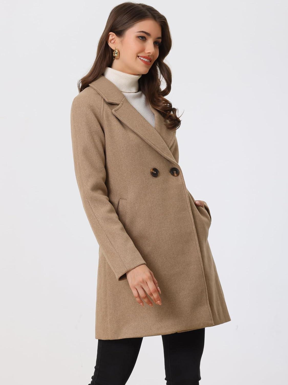 imageAllegra K Womens Notched Lapel Double Breasted Raglan Winter CoatsDark Khaki