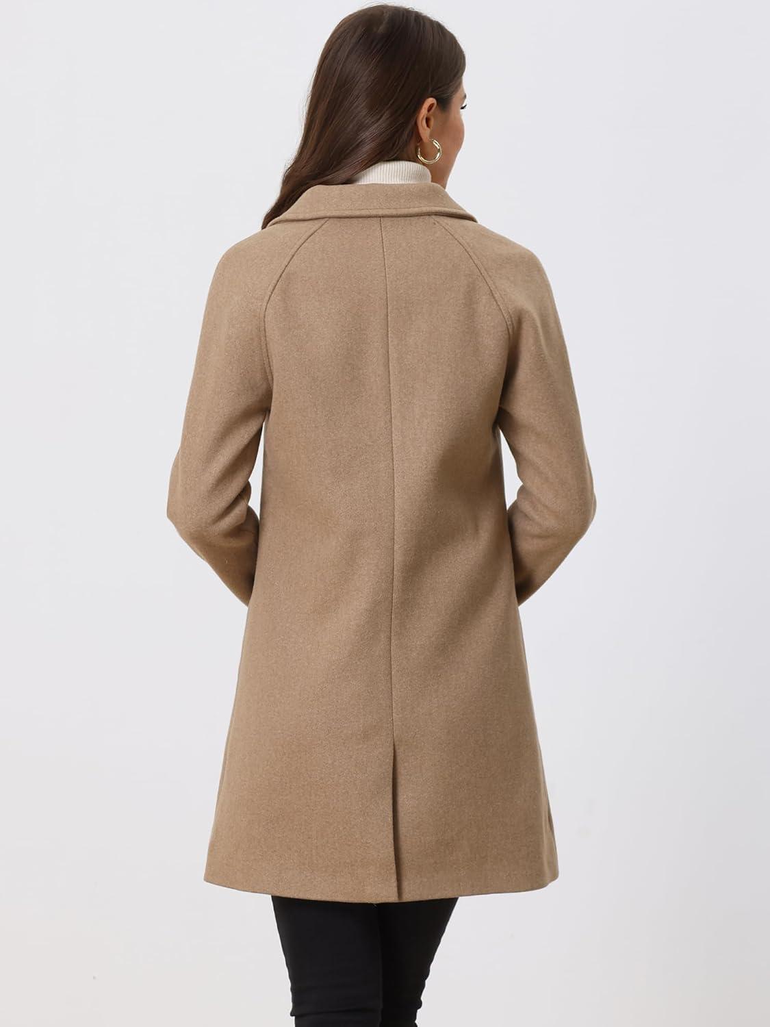 imageAllegra K Womens Notched Lapel Double Breasted Raglan Winter CoatsDark Khaki