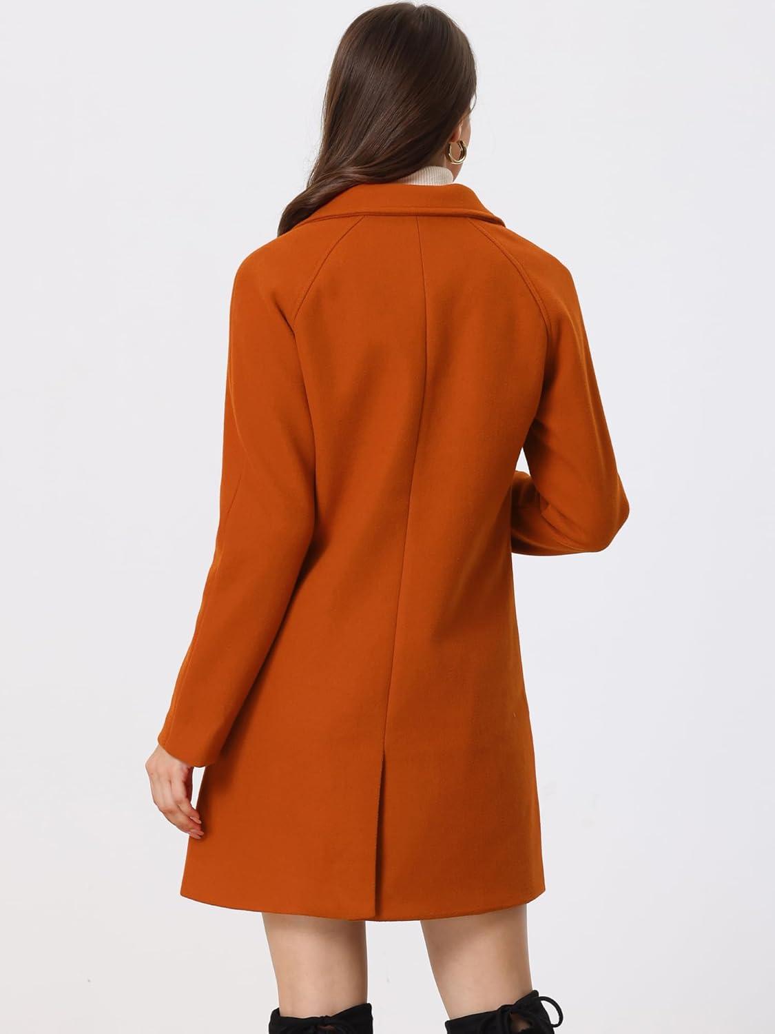 imageAllegra K Womens Notched Lapel Double Breasted Raglan Winter CoatsDark Orange