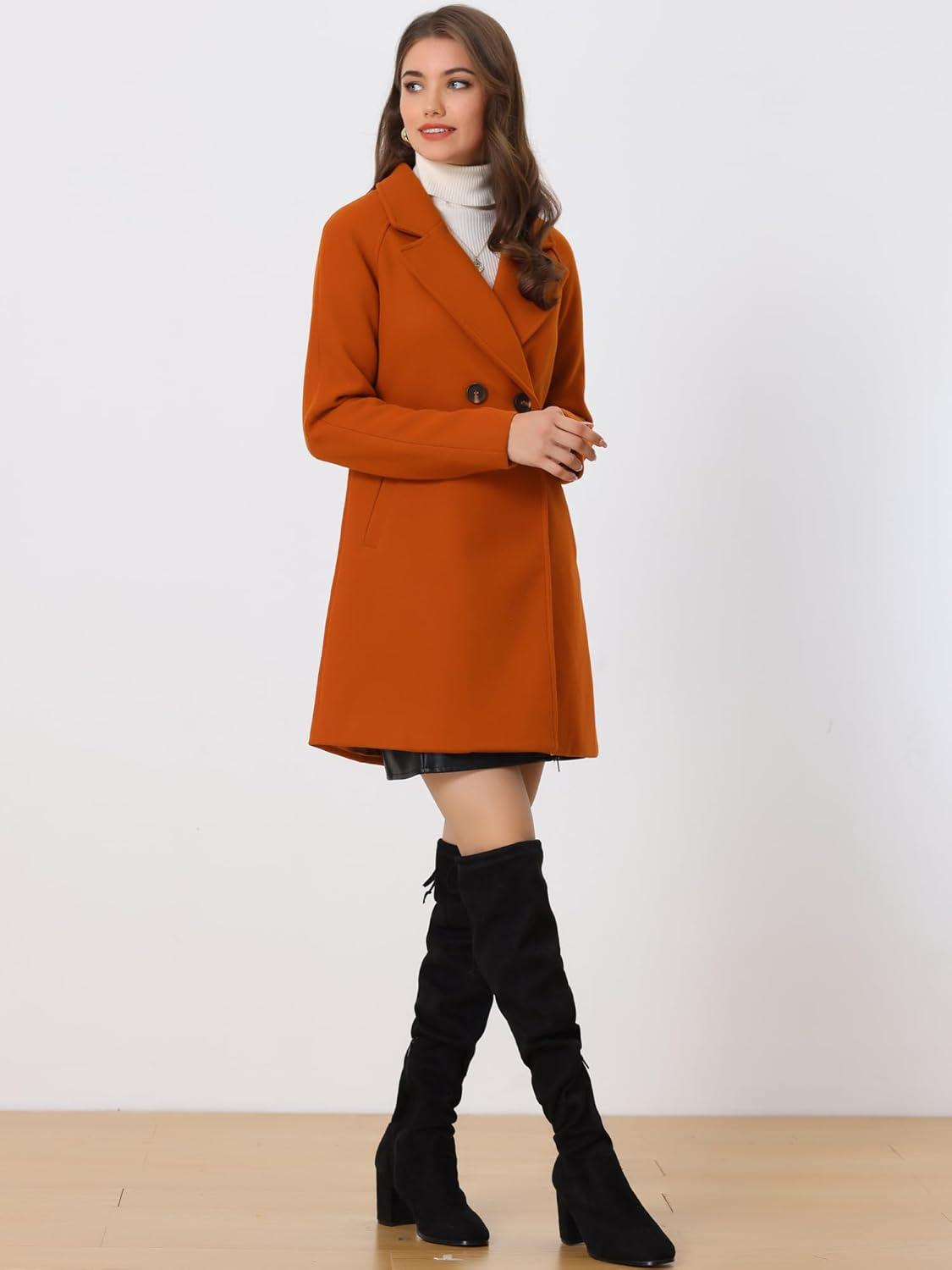 imageAllegra K Womens Notched Lapel Double Breasted Raglan Winter CoatsDark Orange