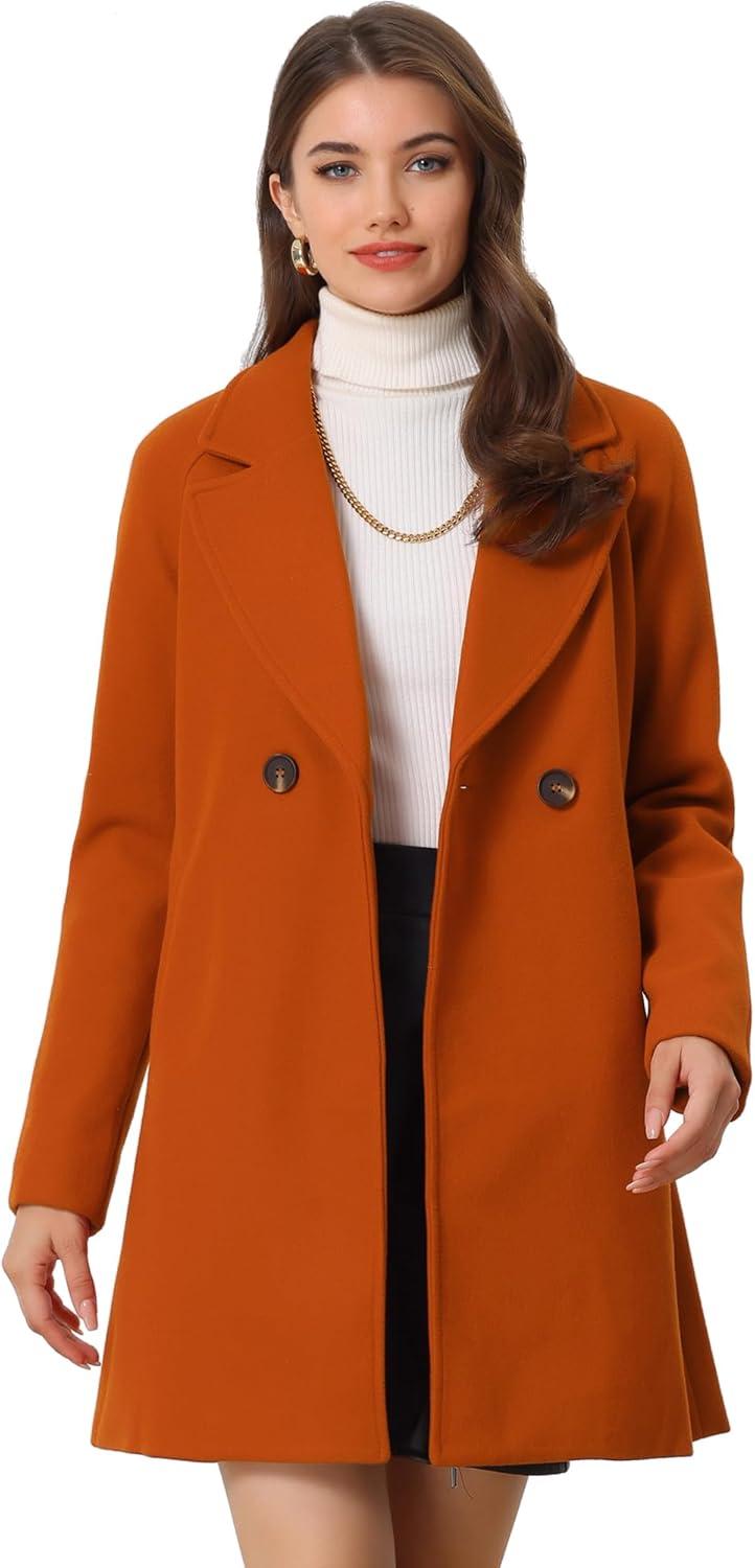 imageAllegra K Womens Notched Lapel Double Breasted Raglan Winter CoatsDark Orange