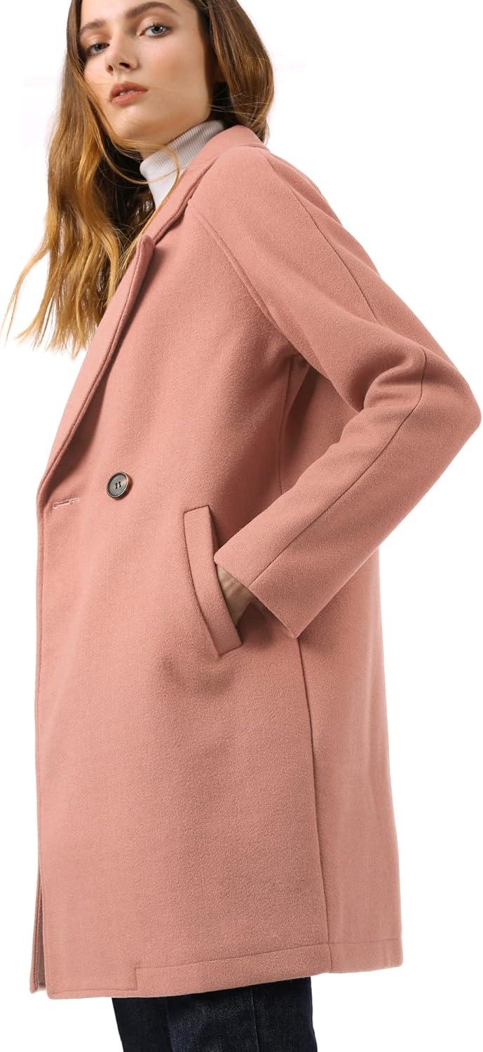imageAllegra K Womens Notched Lapel Double Breasted Raglan Winter CoatsDark Pink