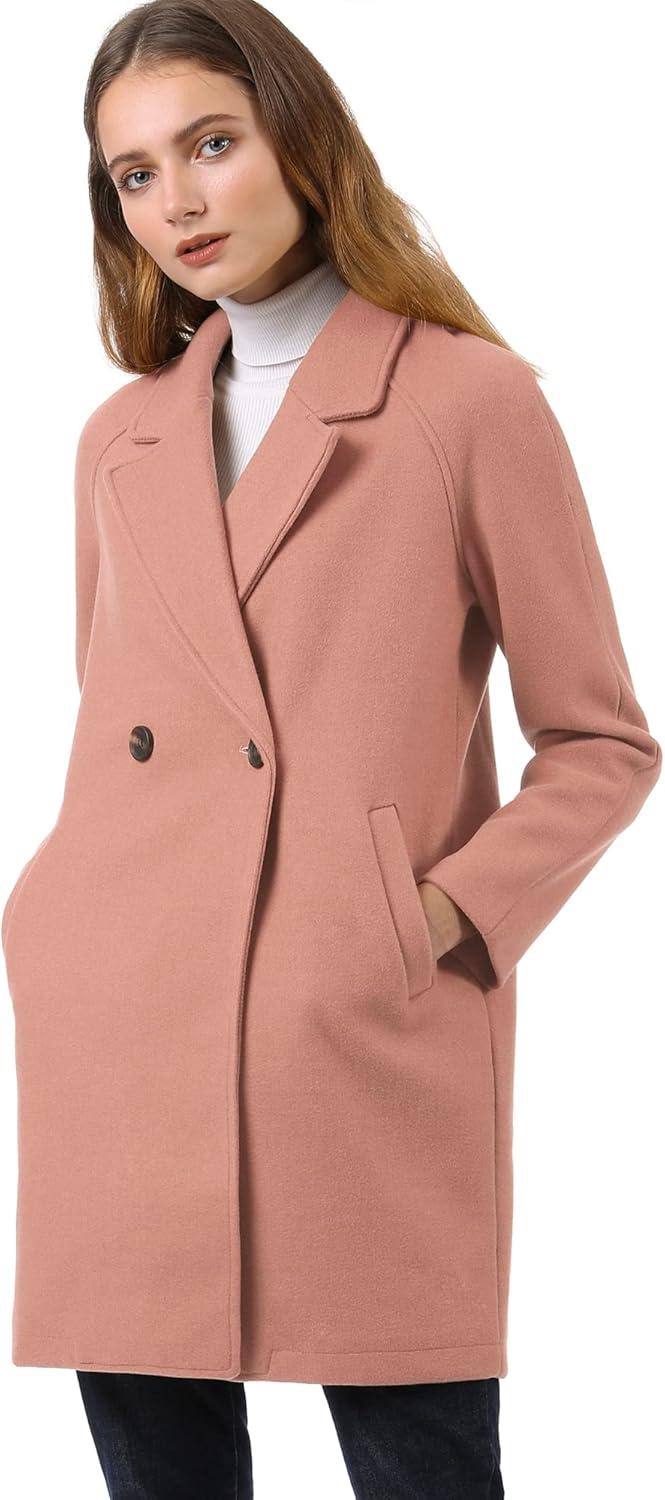 imageAllegra K Womens Notched Lapel Double Breasted Raglan Winter CoatsDark Pink