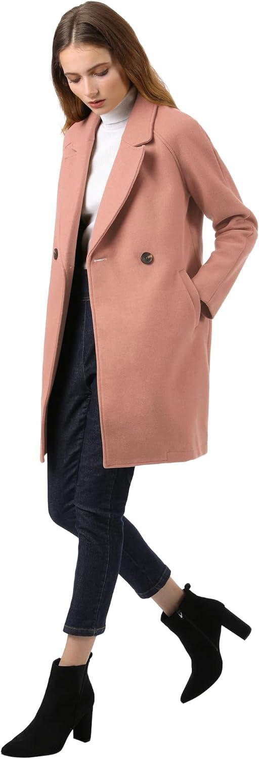 imageAllegra K Womens Notched Lapel Double Breasted Raglan Winter CoatsDark Pink