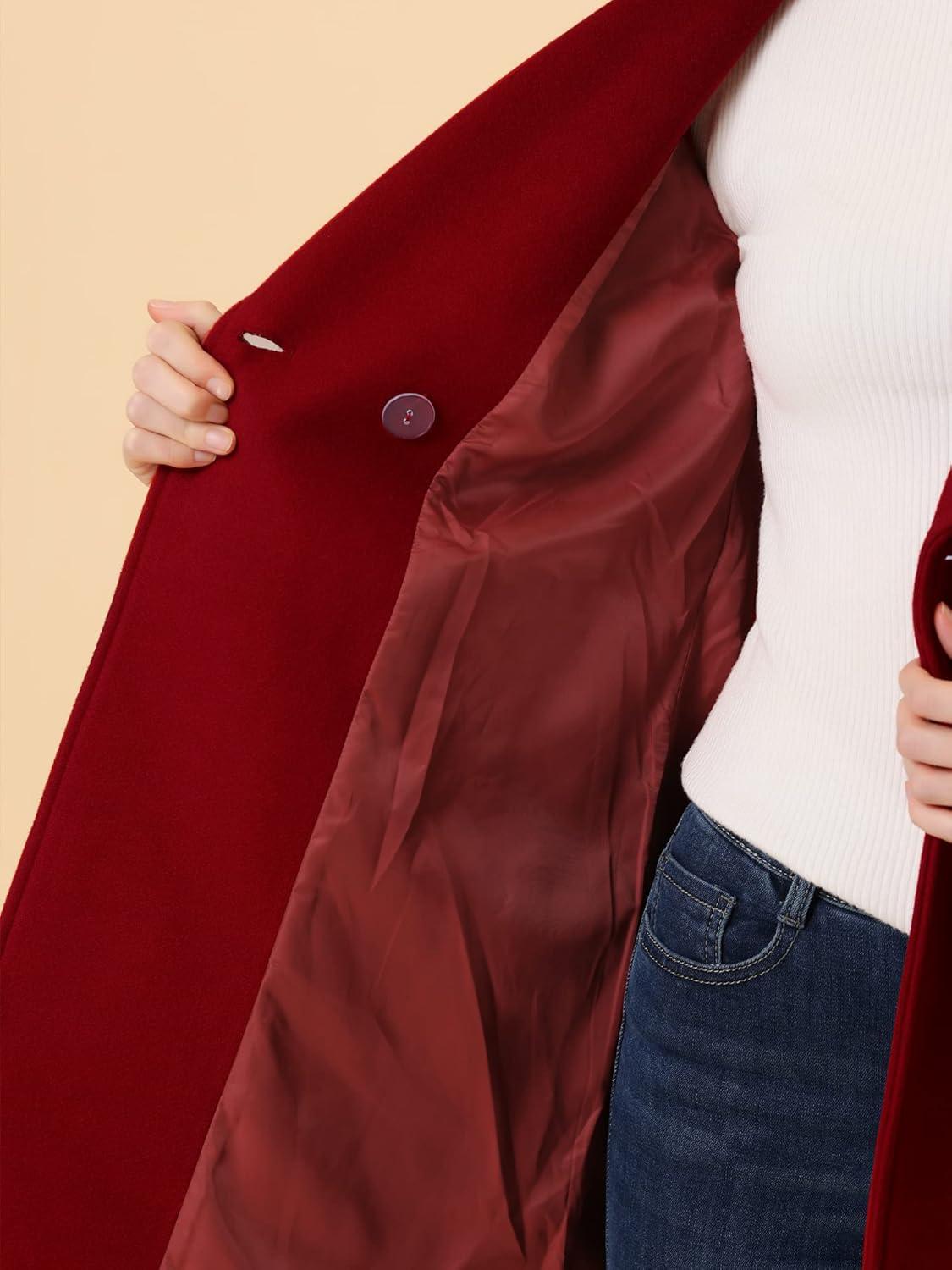 imageAllegra K Womens Notched Lapel Double Breasted Raglan Winter CoatsDark Red