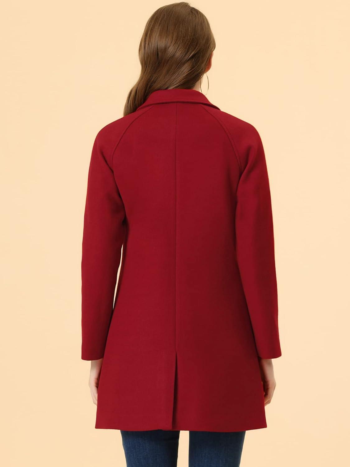 imageAllegra K Womens Notched Lapel Double Breasted Raglan Winter CoatsDark Red