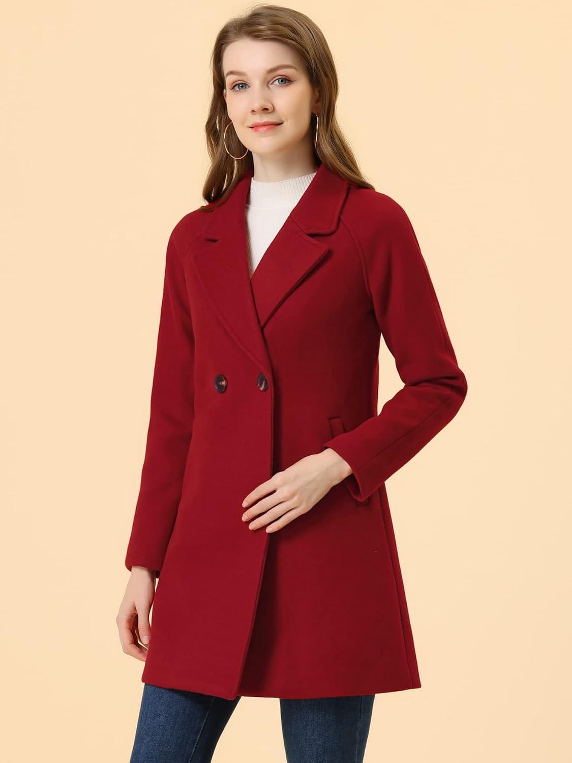 imageAllegra K Womens Notched Lapel Double Breasted Raglan Winter CoatsDark Red
